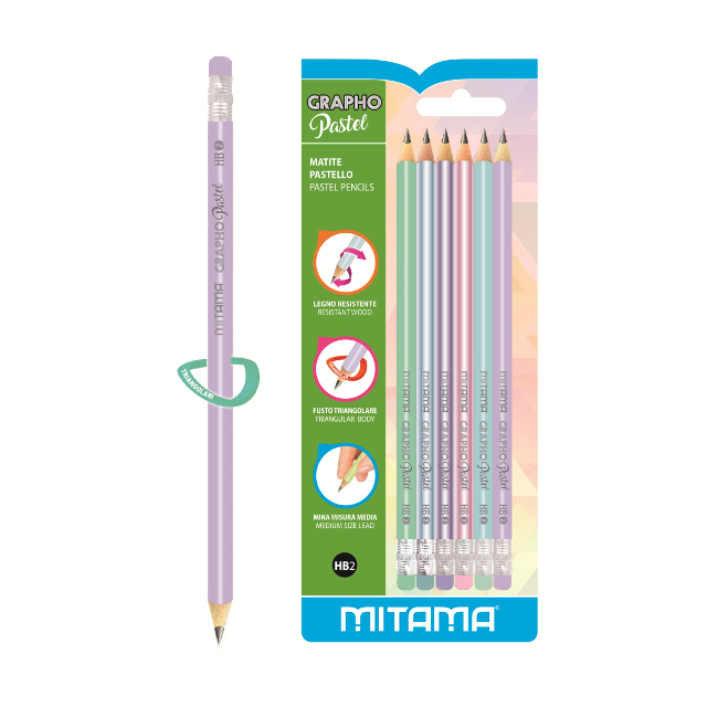Ceruzka MITAMA HB s gumou /6 pastel